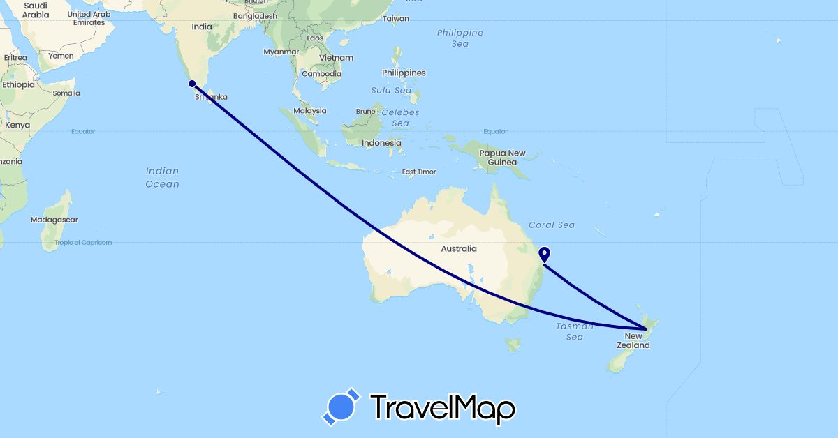 TravelMap itinerary: driving in Australia, India, New Zealand (Asia, Oceania)